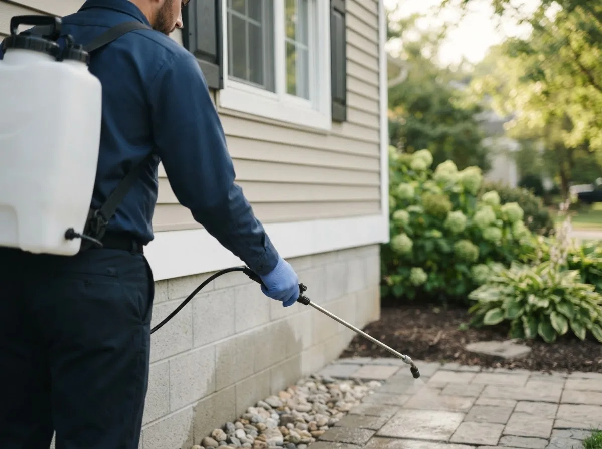Pest control technician inspecting a home in Aliceville, AL